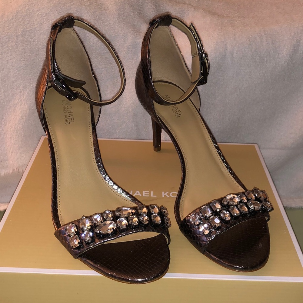 Michael Kors Sylvie GunMetal Mid Sandals (Heels)